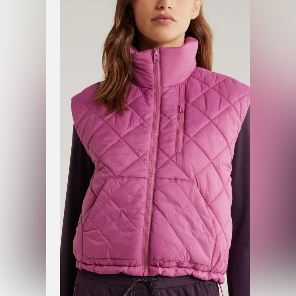 Zella Rare Reversible Quilted Nylon Puffer Vest Pink Sz Large